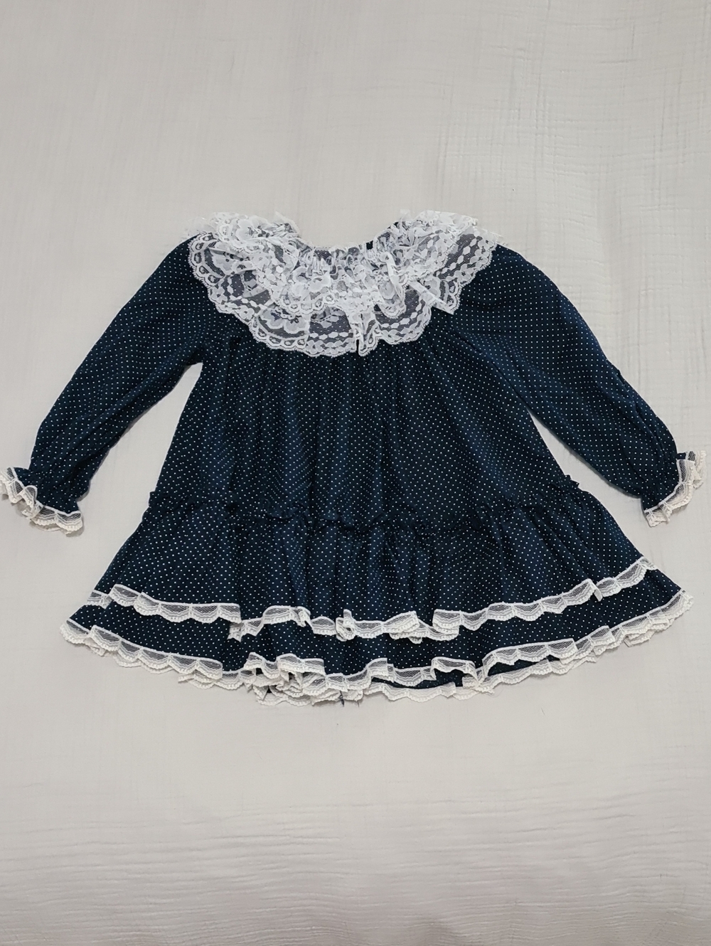 Bryan - Vintage Toddler Navy Polka Dot Lace-Trim Formal Dress